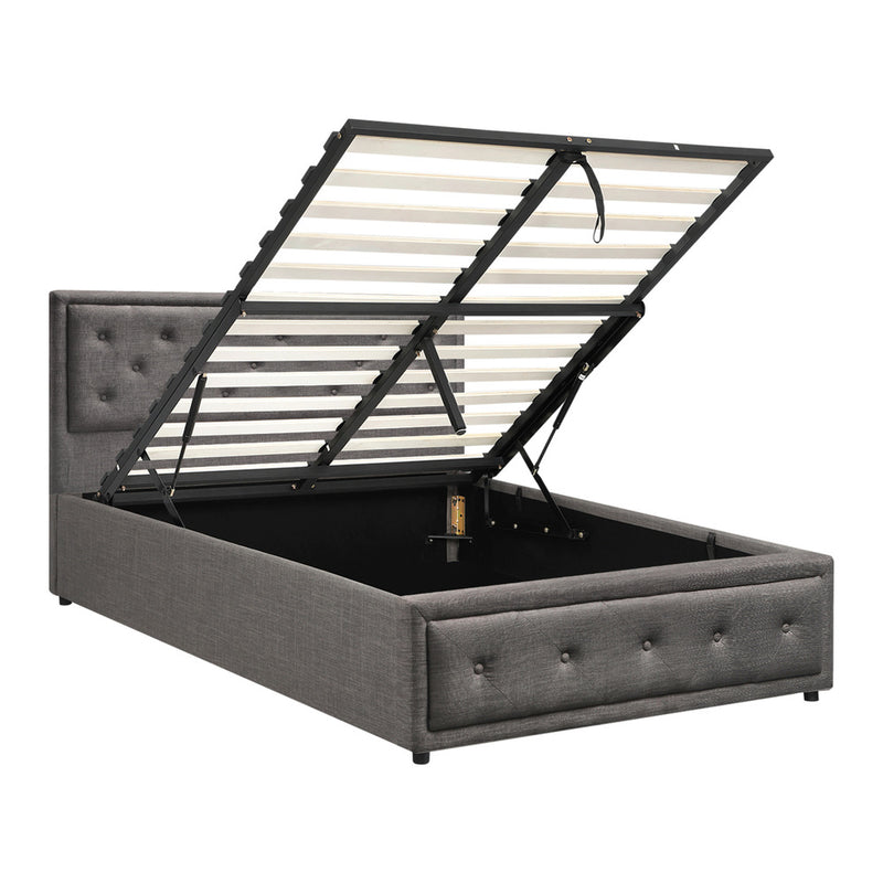 Oikiture King Single Bed Frame with Storage Space Gas Lift Grey