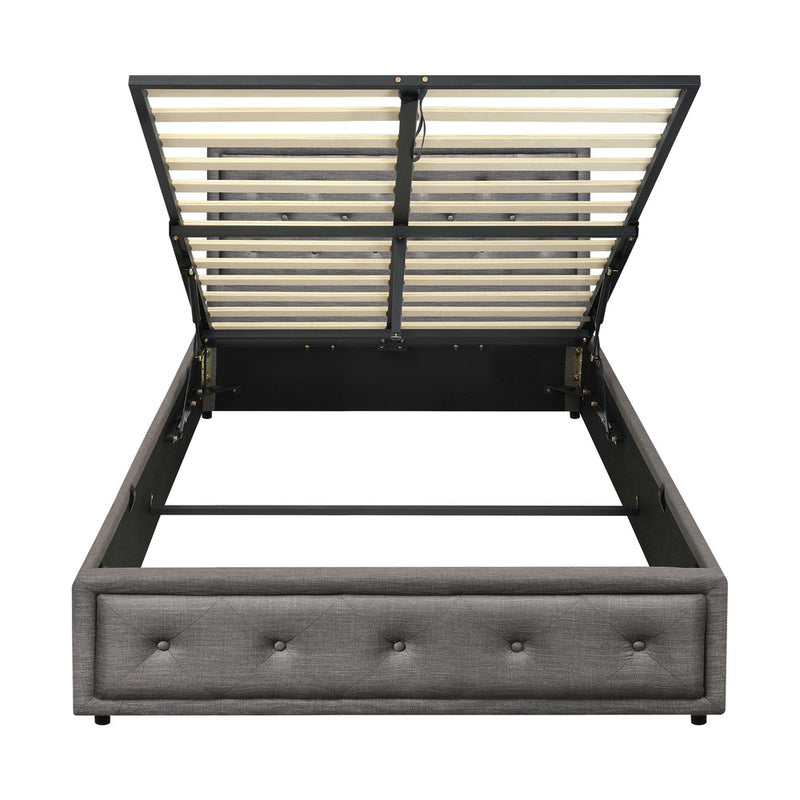 Oikiture King Single Bed Frame with Storage Space Gas Lift Grey