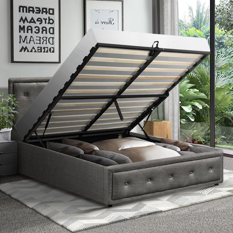 Oikiture King Single Bed Frame with Storage Space Gas Lift Grey