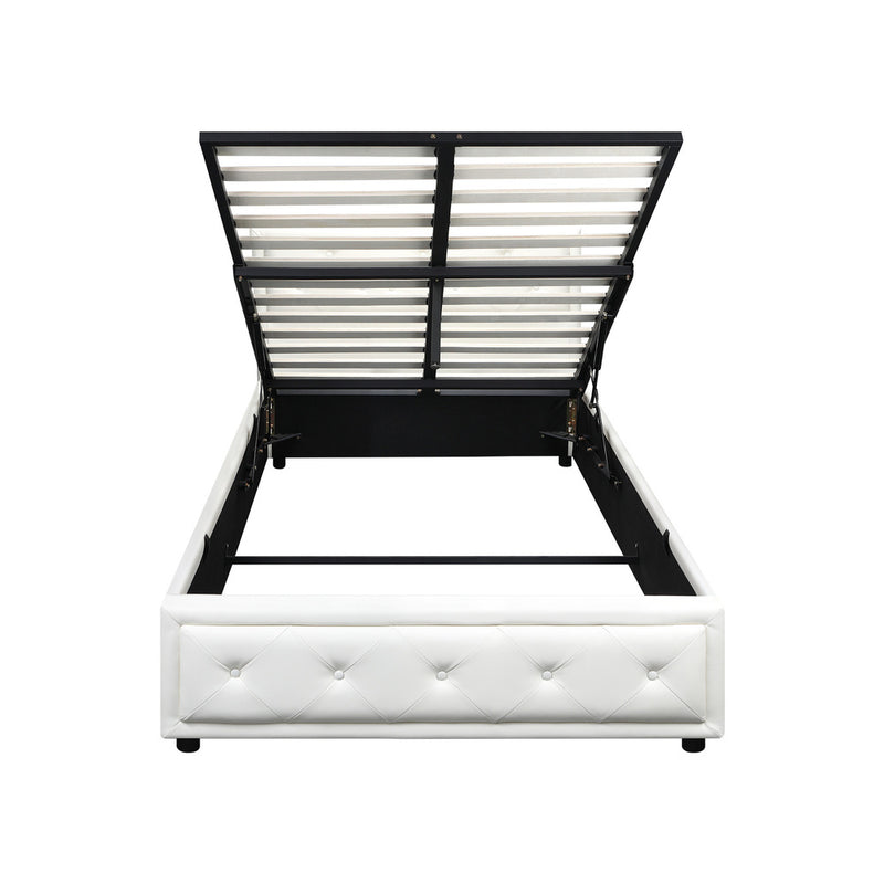 Oikiture King Single Bed Frame with Storage Space Gas Lift White