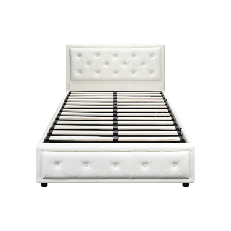 Oikiture King Single Bed Frame with Storage Space Gas Lift White