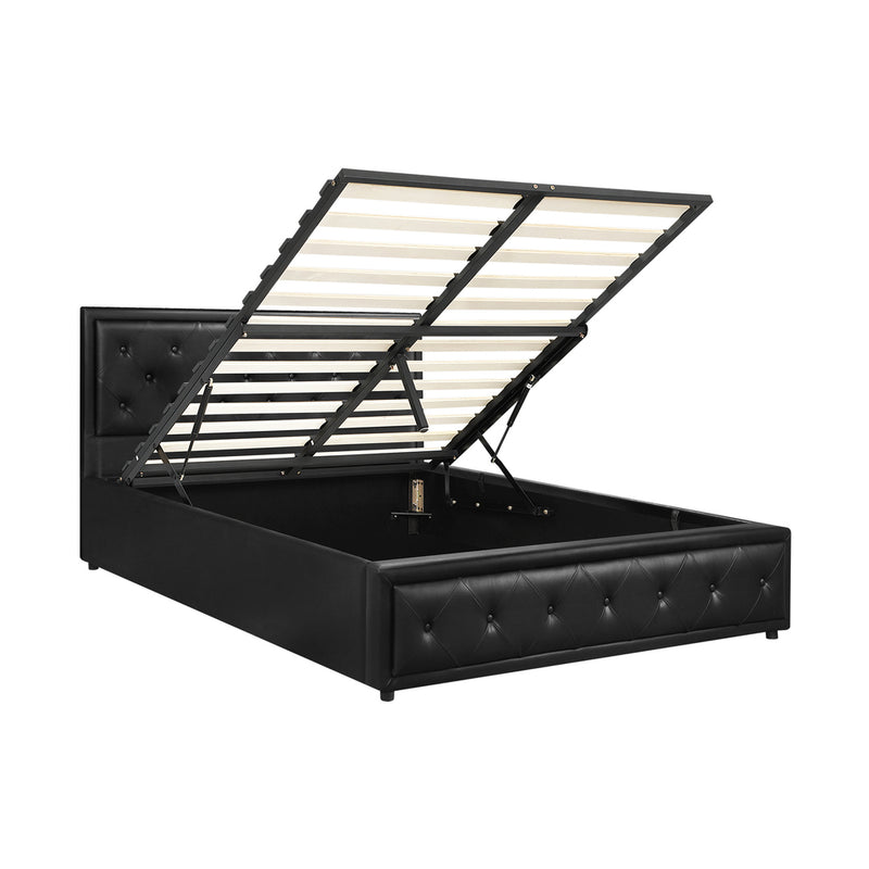 Oikiture Queen Bed Frame with Storage Space Gas Lift Black