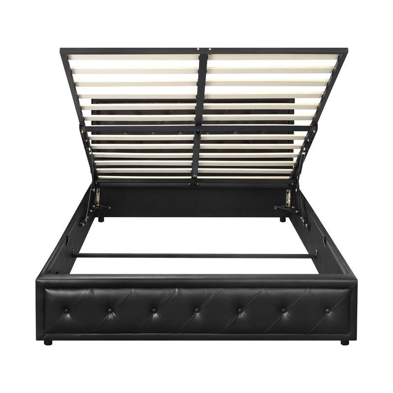 Oikiture Queen Bed Frame with Storage Space Gas Lift Black