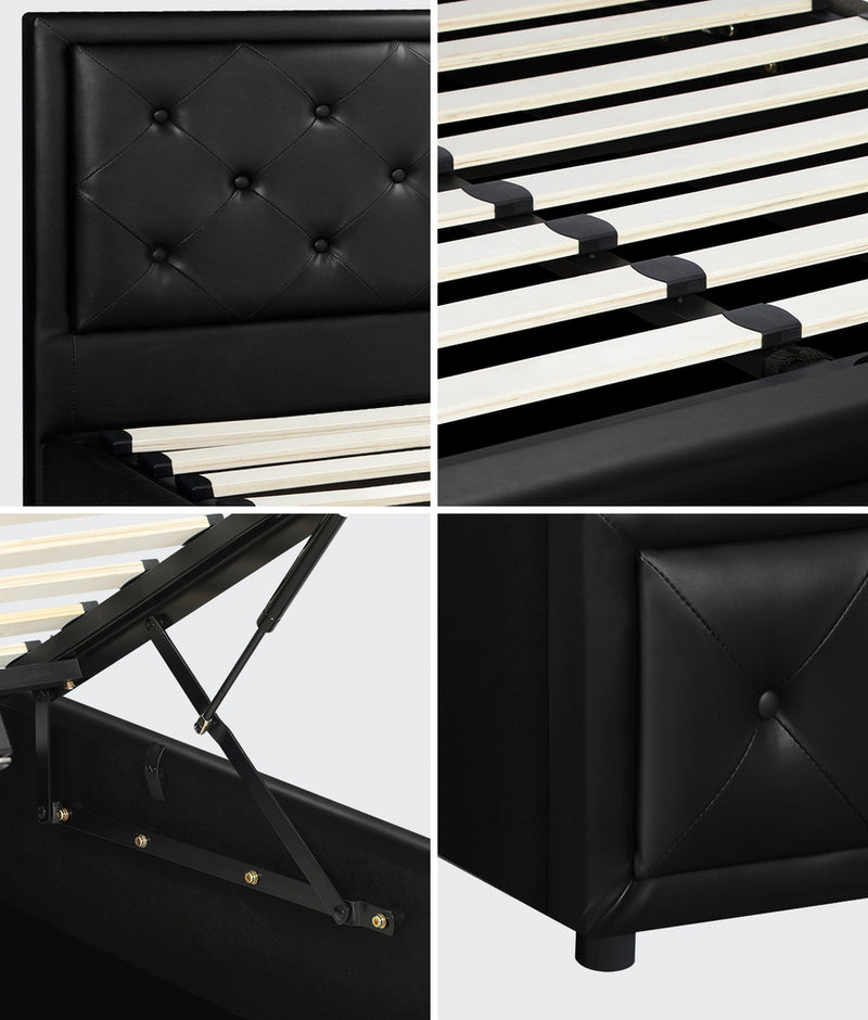 Oikiture Queen Bed Frame with Storage Space Gas Lift Black