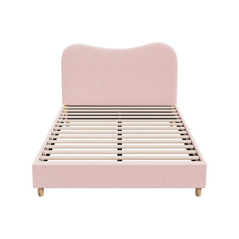 Oikiture Bed Frame Double Size Pink Boucle Cloud Shape