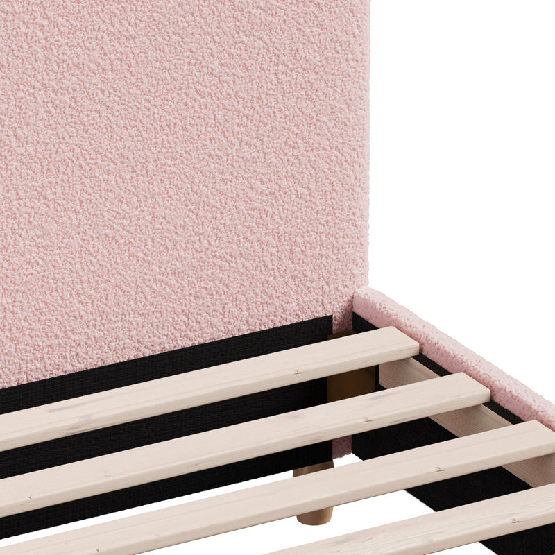 Oikiture Bed Frame Double Size Pink Boucle Cloud Shape