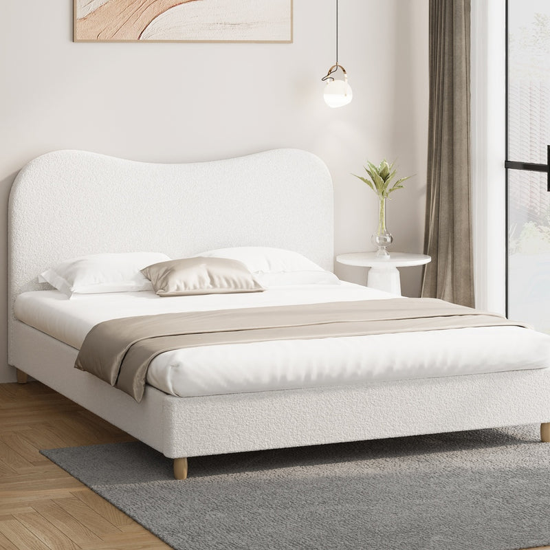 Oikiture Bed Frame King Size White Boucle Cloud Shape