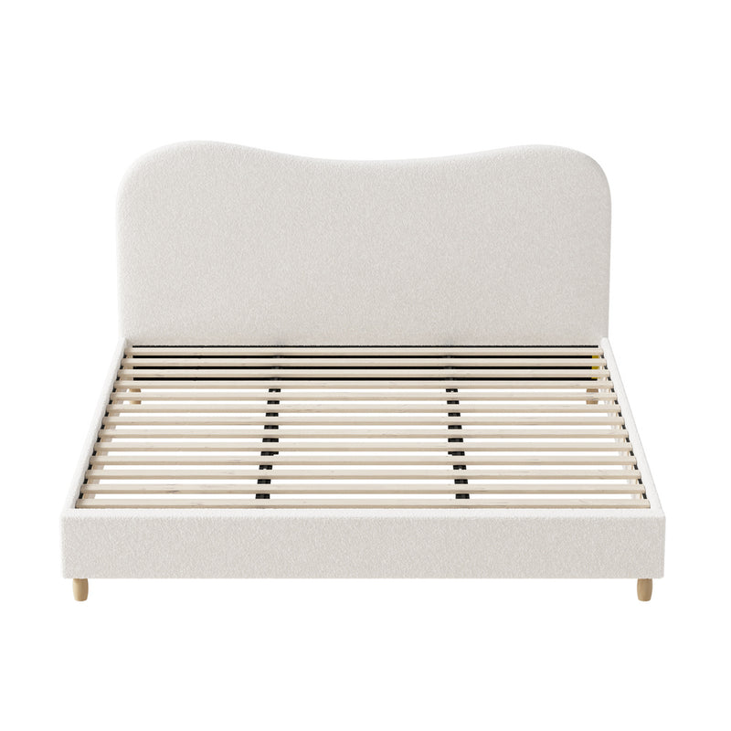 Oikiture Bed Frame King Size White Boucle Cloud Shape