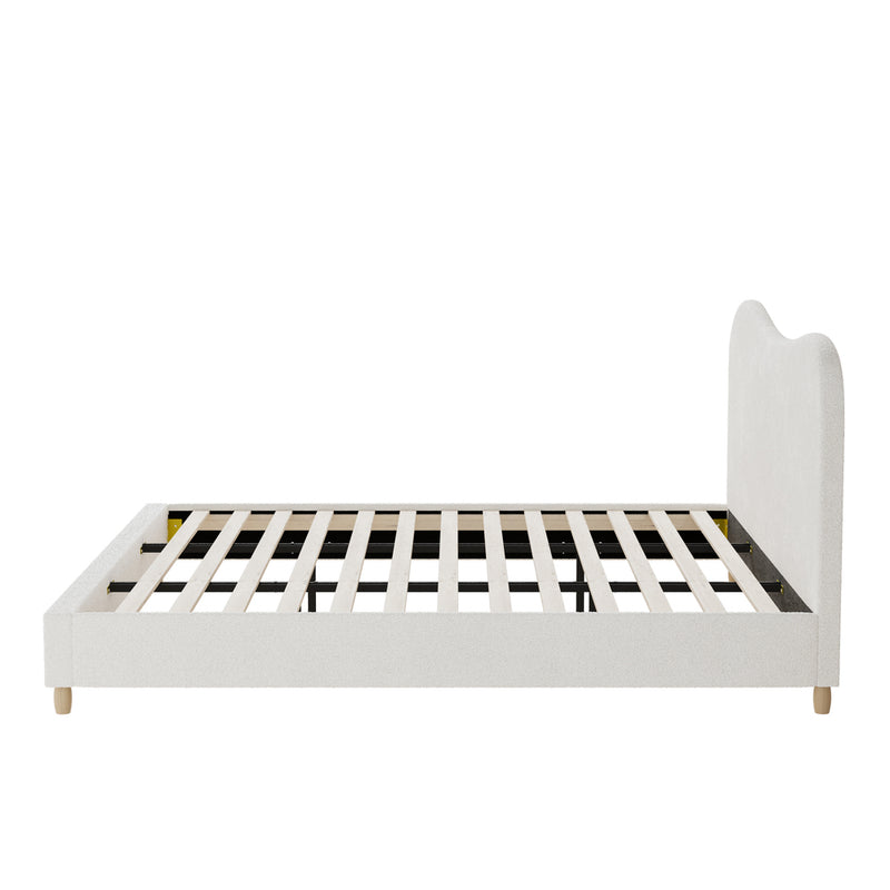 Oikiture Bed Frame King Size White Boucle Cloud Shape