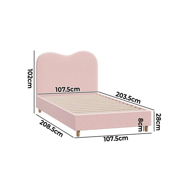 Oikiture Bed Frame King Single Size Pink Boucle Cloud Shape
