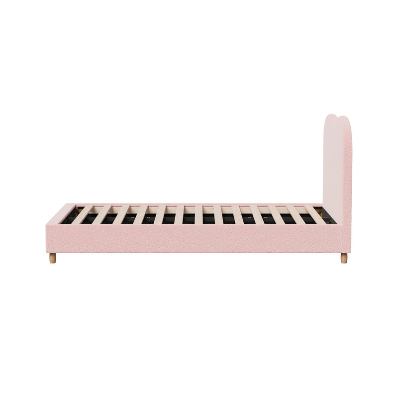 Oikiture Bed Frame King Single Size Pink Boucle Cloud Shape