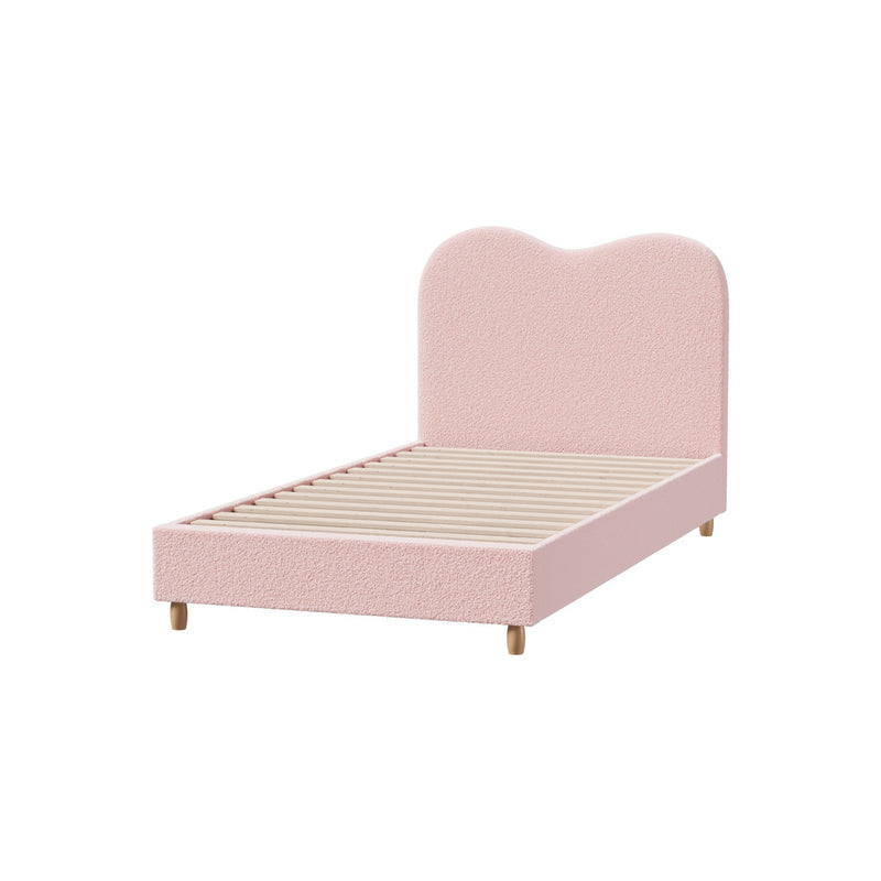 Oikiture Bed Frame King Single Size Pink Boucle Cloud Shape