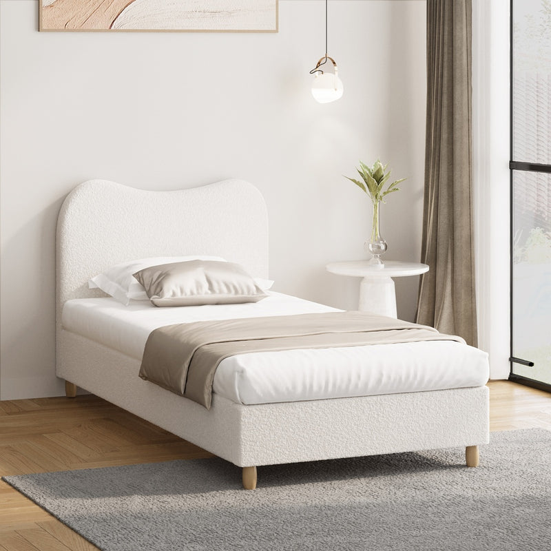 Oikiture Bed Frame King Single White Boucle Cloud Shape