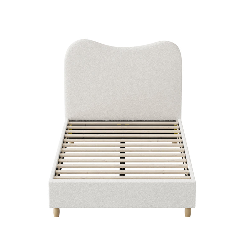 Oikiture Bed Frame King Single White Boucle Cloud Shape
