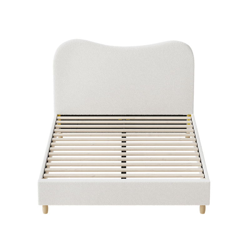 Oikiture Bed Frame Queen Size White Boucle Cloud Shape