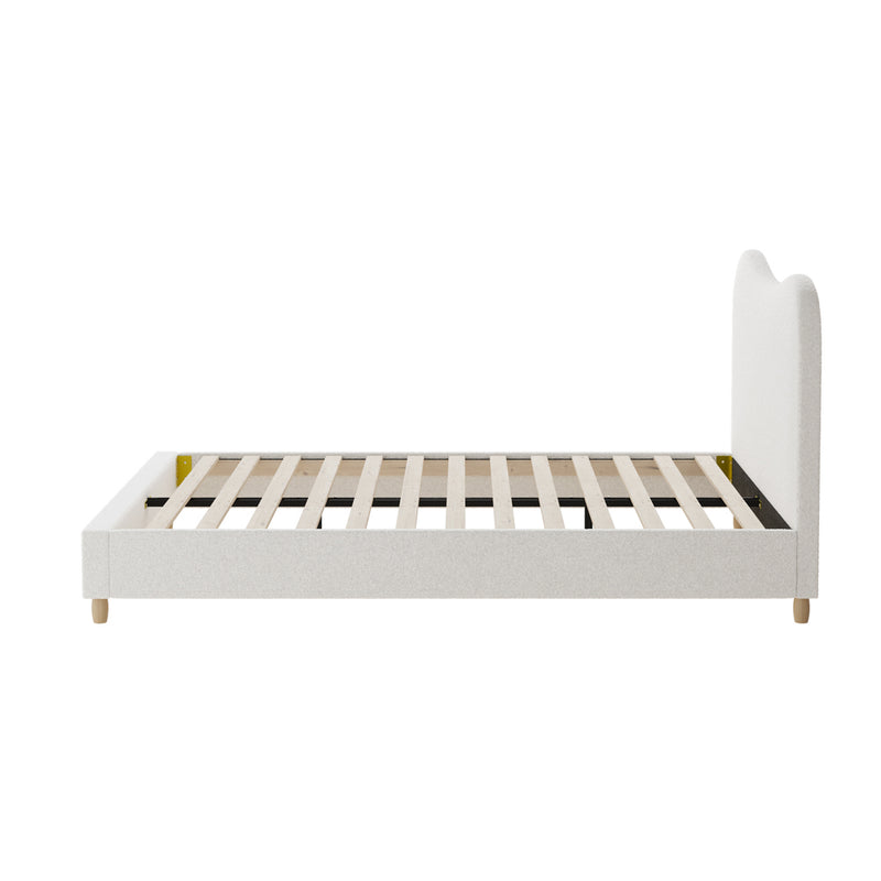 Oikiture Bed Frame Queen Size White Boucle Cloud Shape