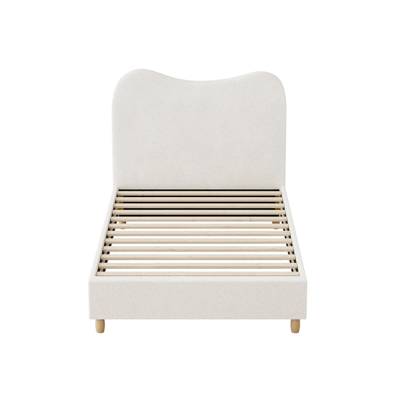 Oikiture Bed Frame Single Size White Boucle Cloud Shape