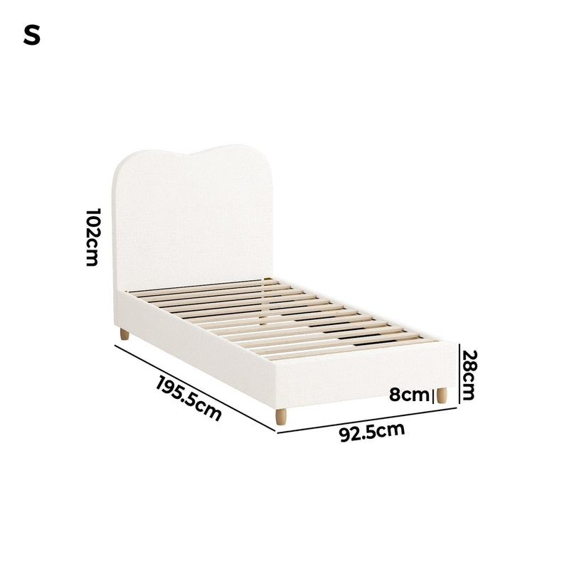Oikiture Bed Frame Single Size White Boucle Cloud Shape