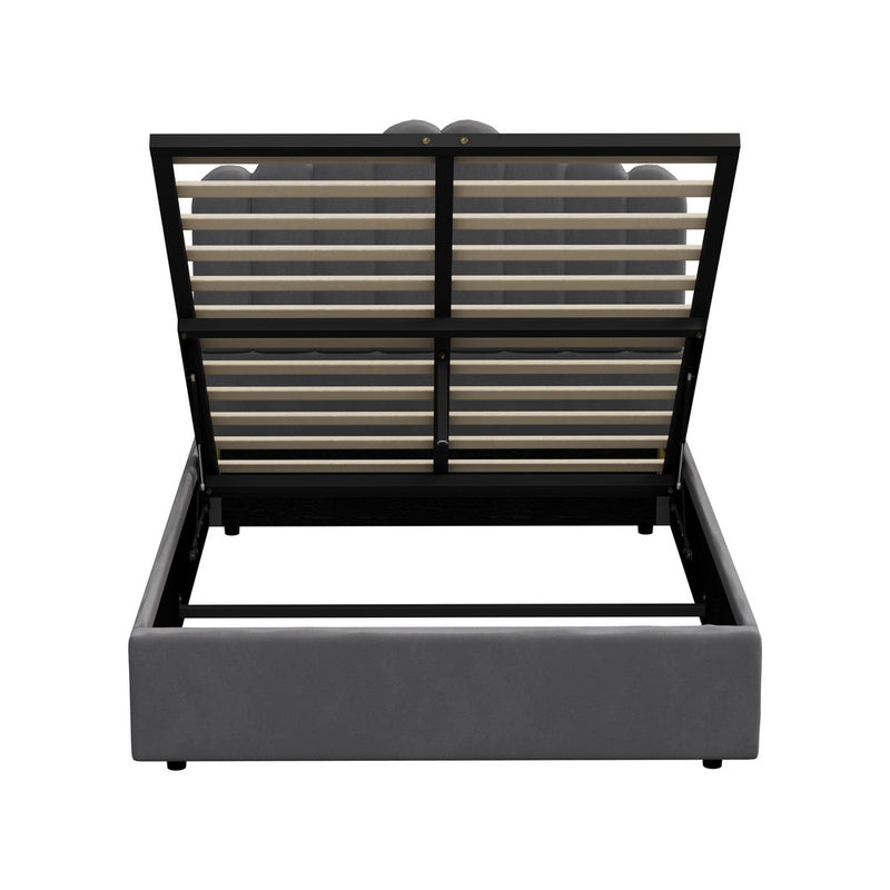 Oikiture Bed Frame Double Size Gas Lift Velvet Grey
