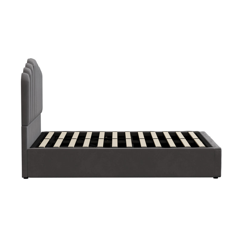 Oikiture Bed Frame Double Size Gas Lift Velvet Grey