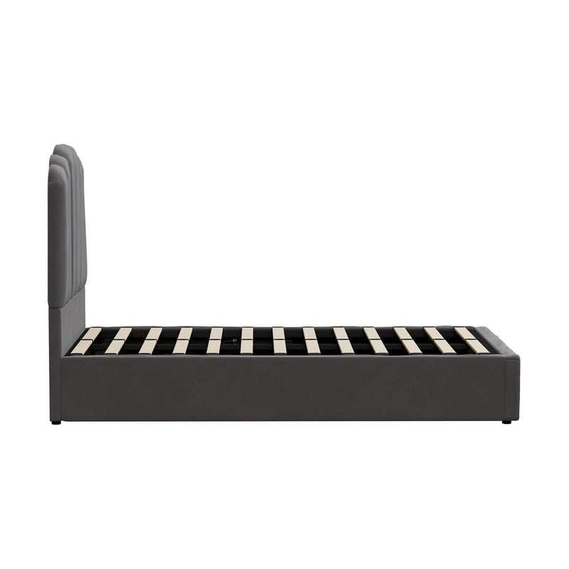 Oikiture Bed Frame King Single Gas Lift Velvet Grey
