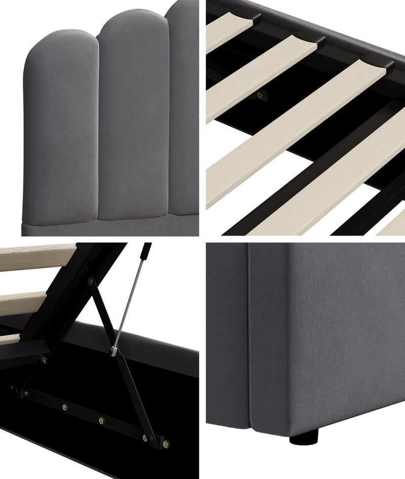 Oikiture Bed Frame King Single Gas Lift Velvet Grey