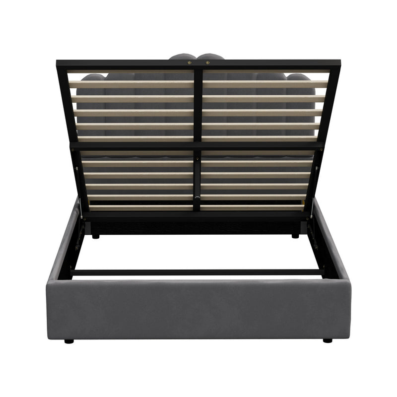 Oikiture Bed Frame Queen Size Gas Lift Velvet Grey