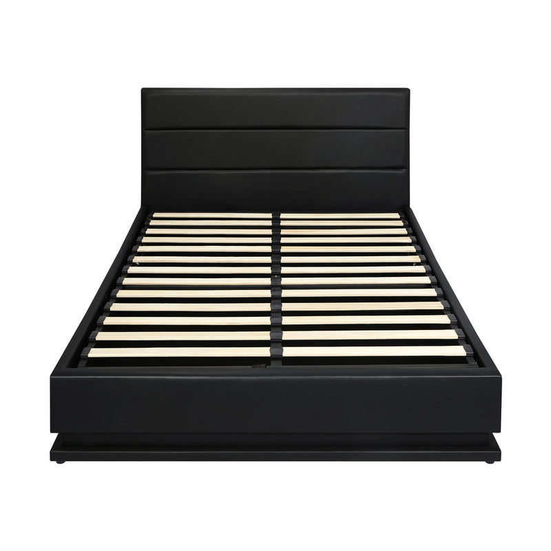 Oikiture Double Bed Frame Gas Lift RBG Storage Space Black