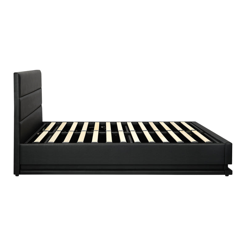 Oikiture Double Bed Frame Gas Lift RBG Storage Space Black