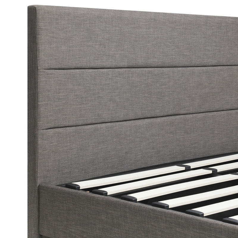 Oikiture Double Bed Frame with Gas Lift LED Storage Space Grey