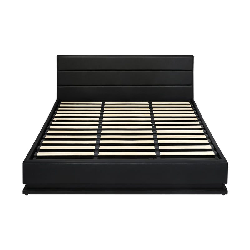 Oikiture King Bed Frame Gas Lift RGB Storage Space Black