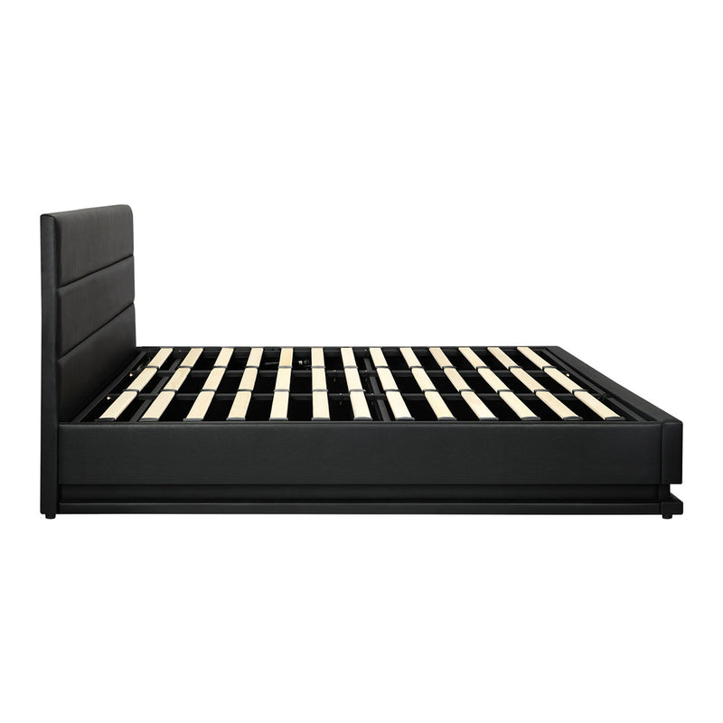 Oikiture King Bed Frame Gas Lift RGB Storage Space Black