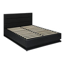 Oikiture Queen Bed Frame Gas Lift RGB Storage Space Black