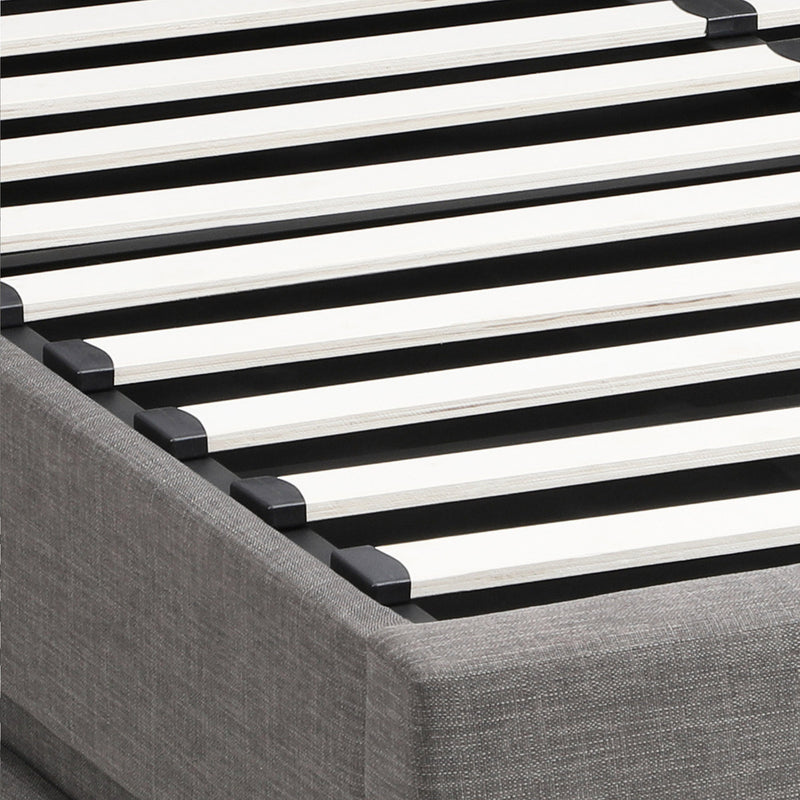 Oikiture Queen Bed Frame with Gas Lift LED Storage Space Grey