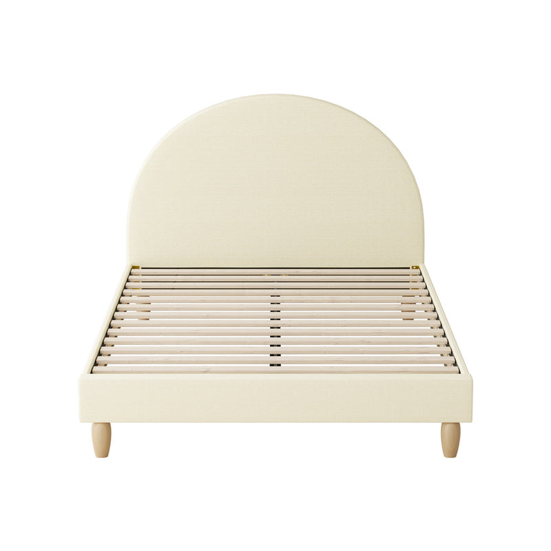 Oikiture Bed Frame Double Size Arched Bedhead Beige Fabric