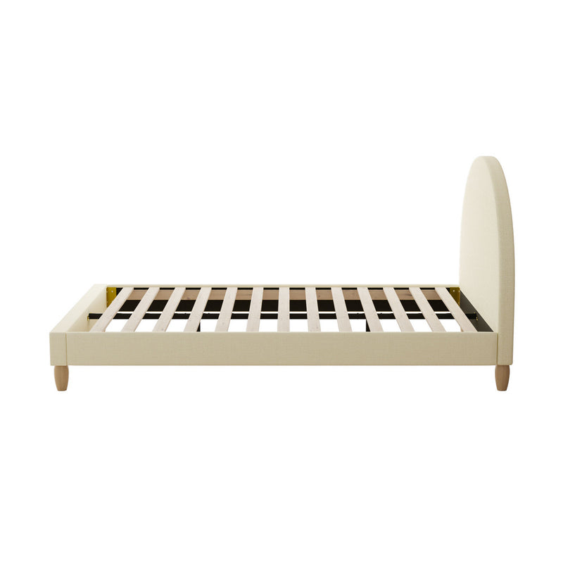 Oikiture Bed Frame Double Size Arched Bedhead Beige Fabric