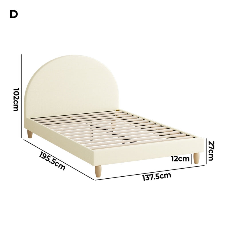 Oikiture Bed Frame Double Size Arched Bedhead Beige Fabric
