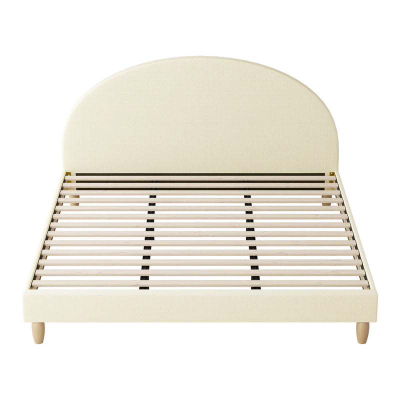 Oikiture Bed Frame King Size Arched Bedhead Beige Fabric