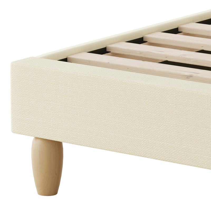 Oikiture Bed Frame King Size Arched Bedhead Beige Fabric
