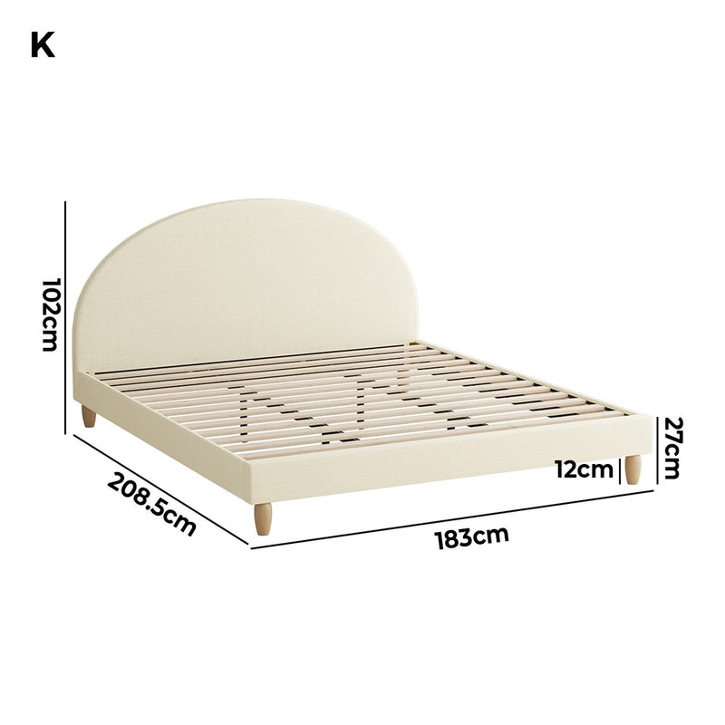Oikiture Bed Frame King Size Arched Bedhead Beige Fabric
