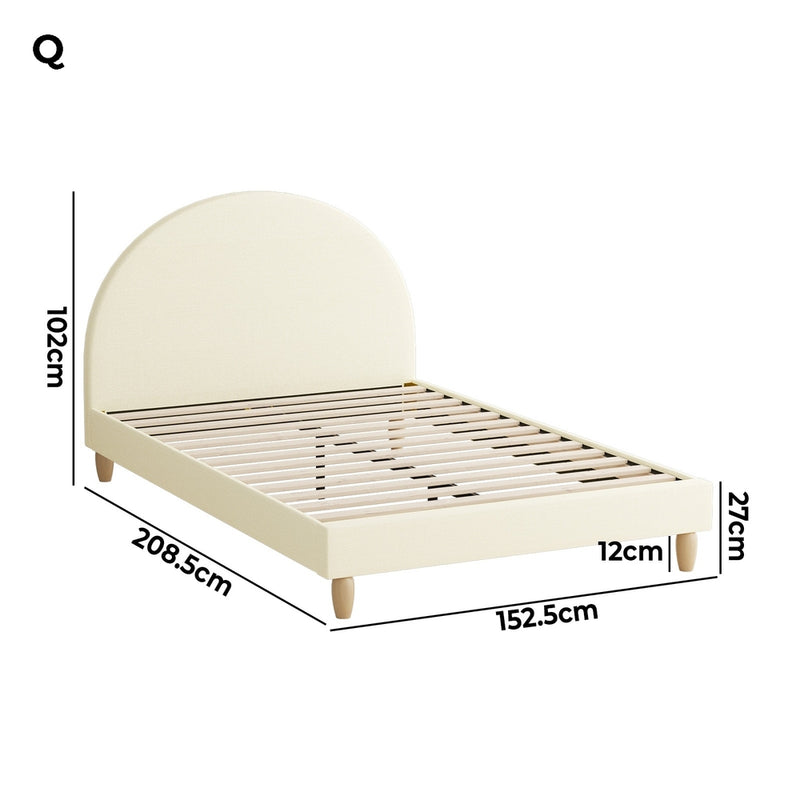 Oikiture Bed Frame Queen Size Arched Bedhead Beige Fabric