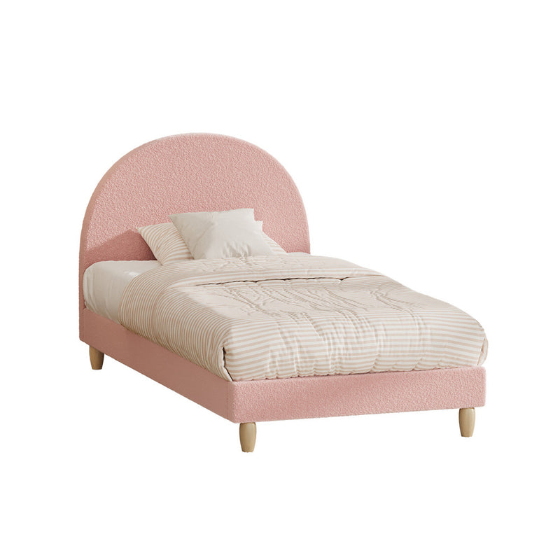 Oikiture Bed Frame Single Size Bed Platform Arched Bedhead Pink Boucle