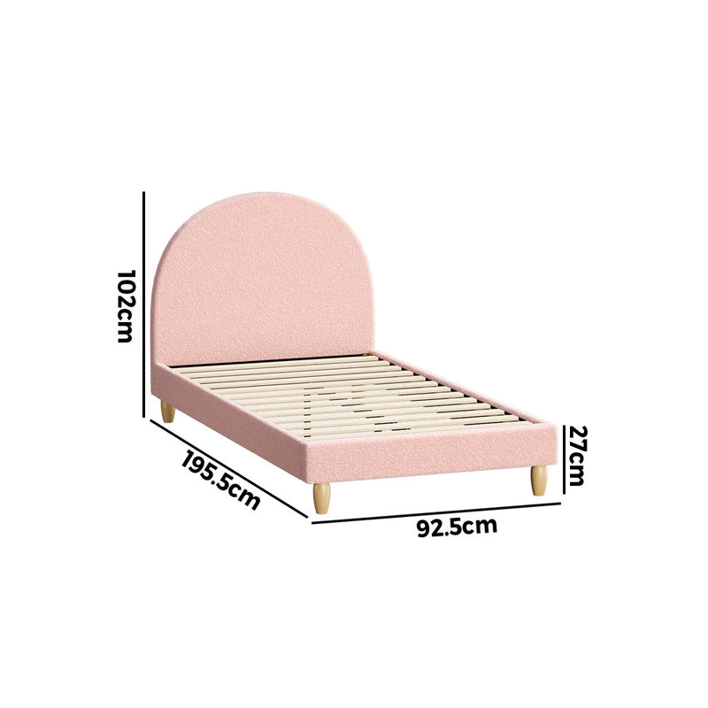 Oikiture Bed Frame Single Size Bed Platform Arched Bedhead Pink Boucle