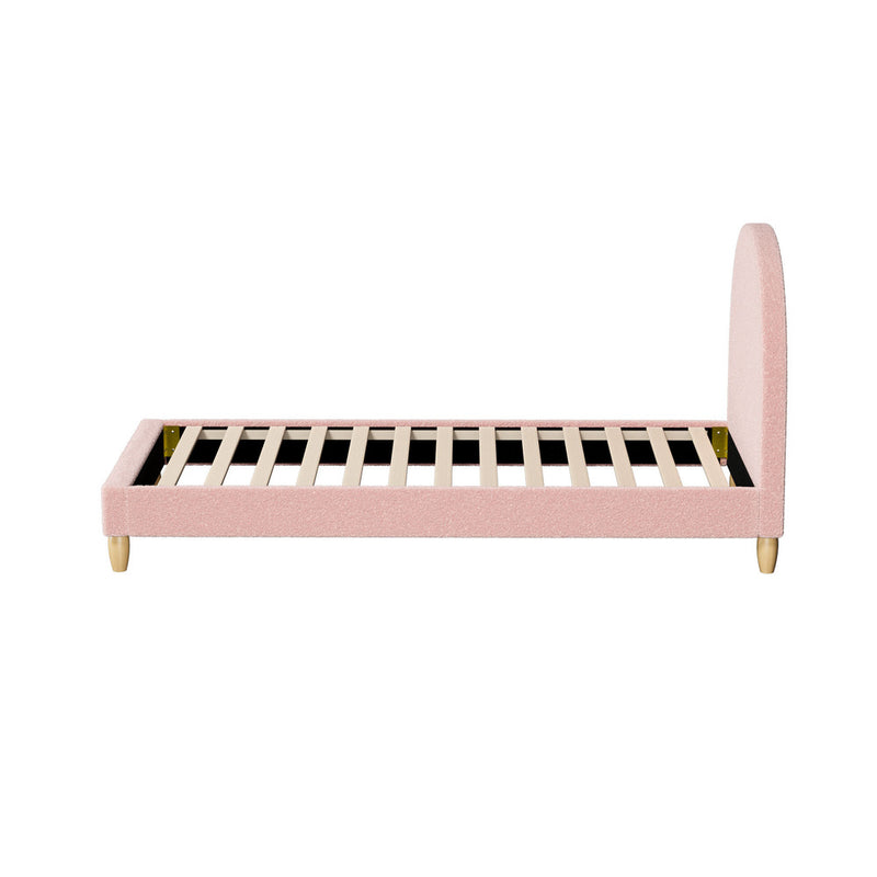 Oikiture Bed Frame Single Size Bed Platform Arched Bedhead Pink Boucle
