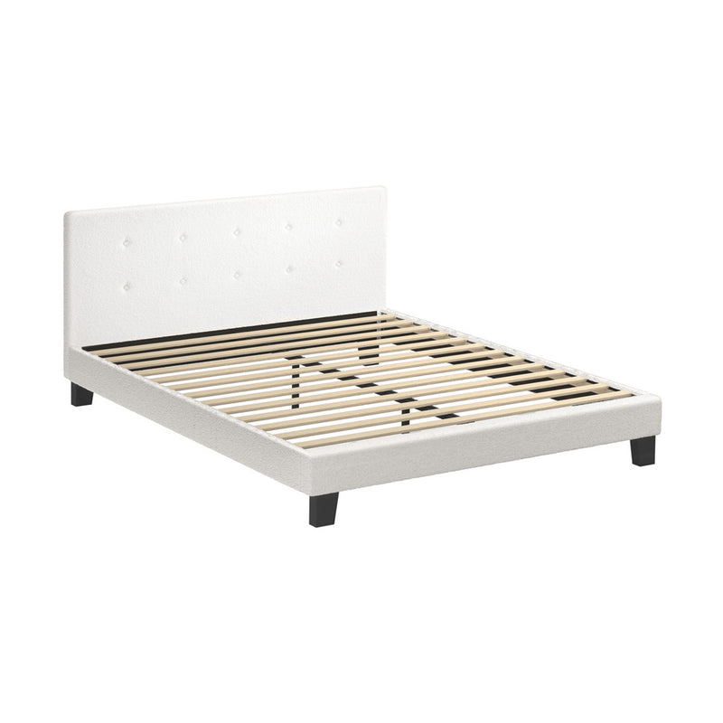 Oikiture Bed Frame Double Size White Boucle