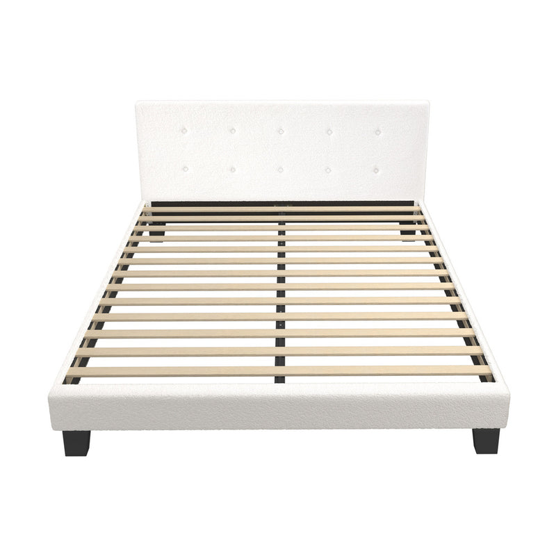 Oikiture Bed Frame Double Size White Boucle