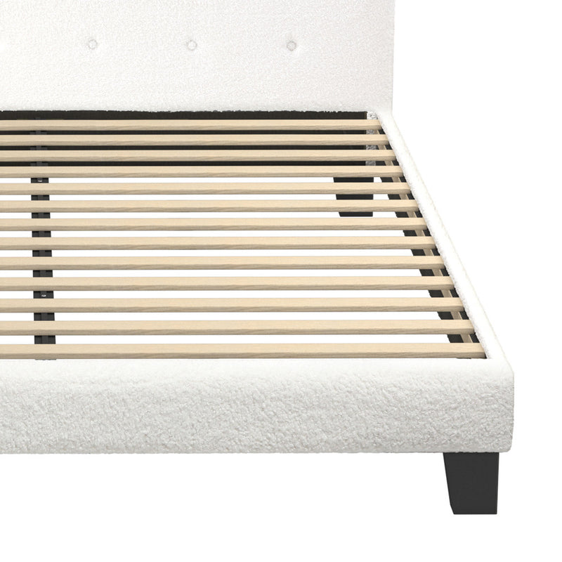 Oikiture Bed Frame Double Size White Boucle