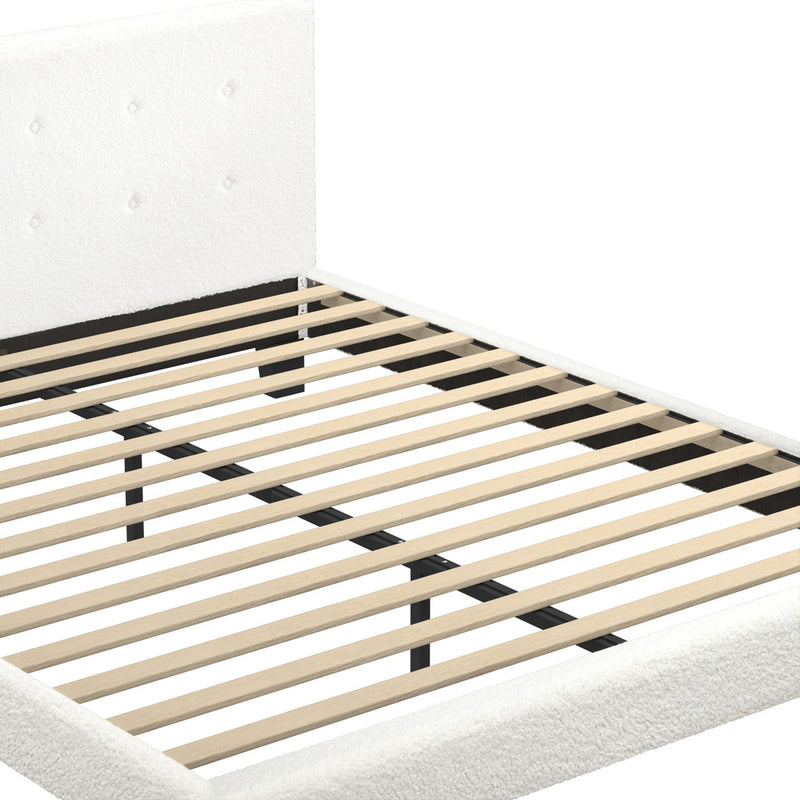 Oikiture Bed Frame Double Size White Boucle