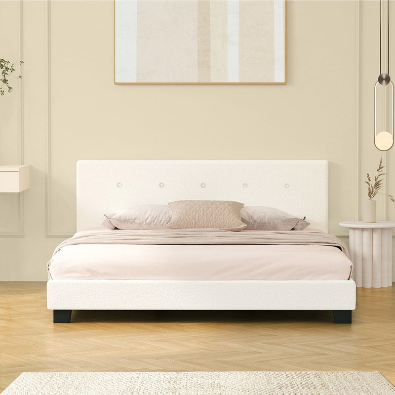 Oikiture Bed Frame Double Size White Boucle