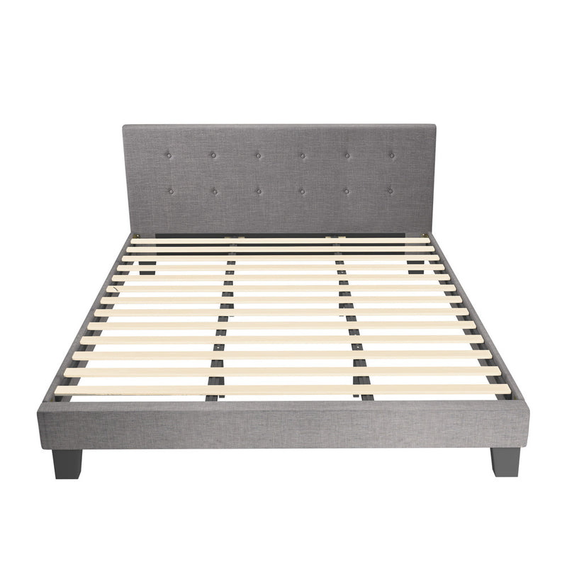 Oikiture Bed Frame King Size Wooden Fabric Grey